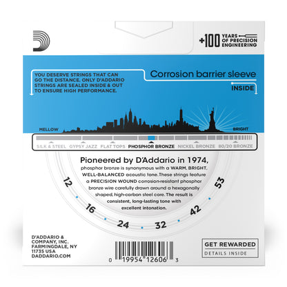 D'Addario 12-53 Light, Phosphor Bronze Acoustic Guitar Strings 3-Pack