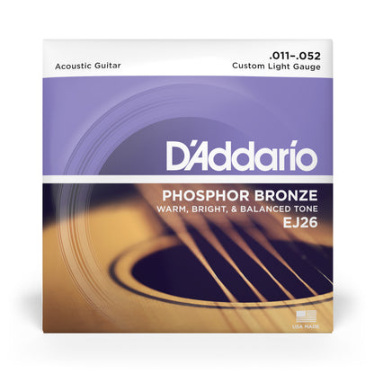 D'Addario 11-52 Custom Light, Phosphor Bronze Acoustic Guitar Strings