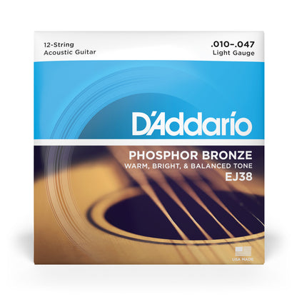 D'Addario 10-47 Light 12-String, Phosphor Bronze Acoustic Guitar Strings