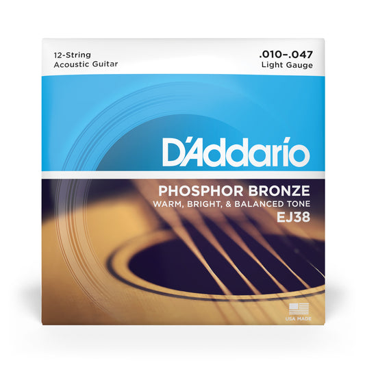 D'Addario 10-47 Light 12-String, Phosphor Bronze Acoustic Guitar Strings