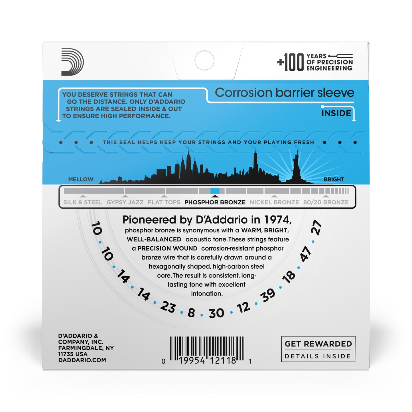 D'Addario 10-47 Light 12-String, Phosphor Bronze Acoustic Guitar Strings