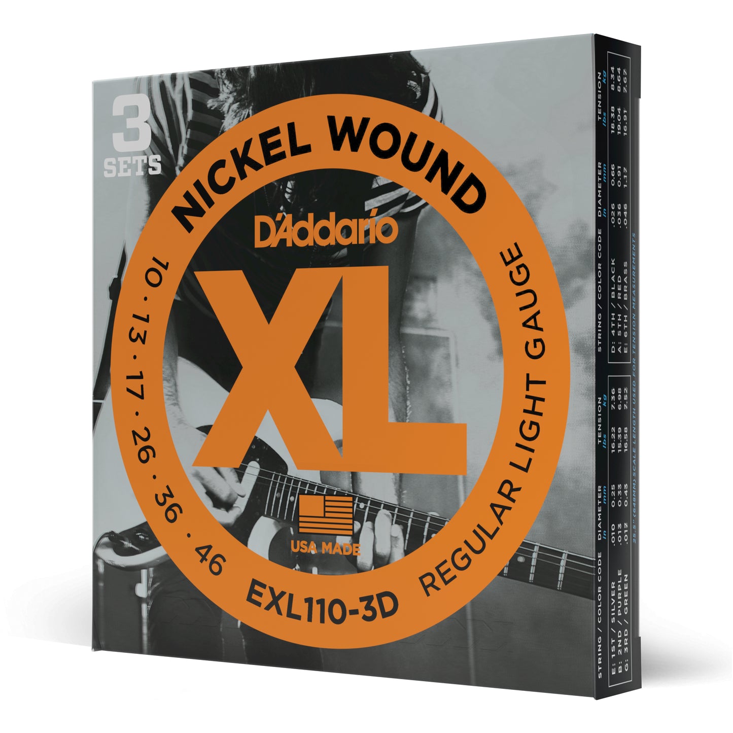 D'Addario 10-46 Regular Light, XL Nickel Electric Guitar Strings 3-Pack