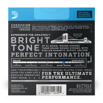 D'Addario 11-49 Medium, XL Nickel Electric Guitar Strings 3-Pack