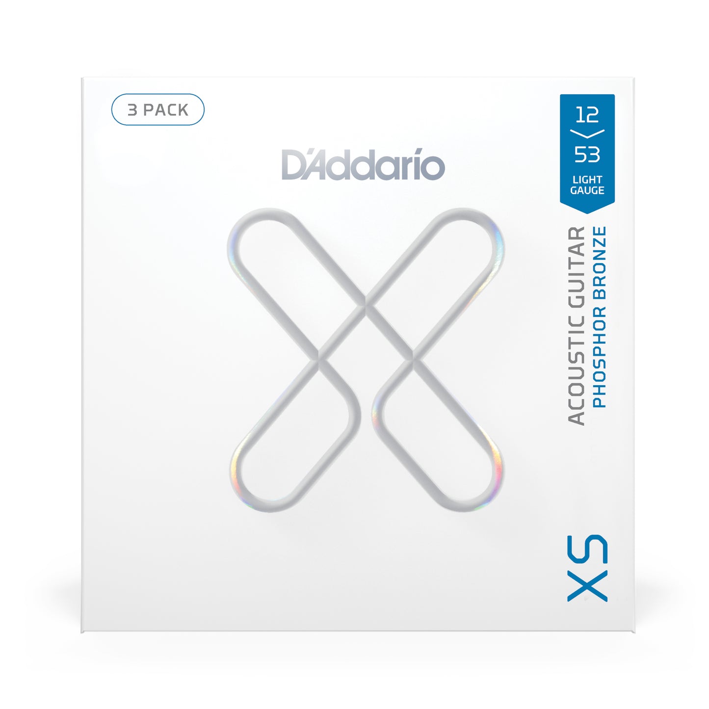 D'Addario 12-53 Regular Light, XS Phosphor Bronze Coated Acoustic Guitar Strings 3-Pack