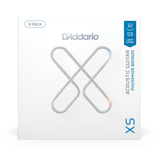 D'Addario 12-53 Regular Light, XS Phosphor Bronze Coated Acoustic Guitar Strings 3-Pack