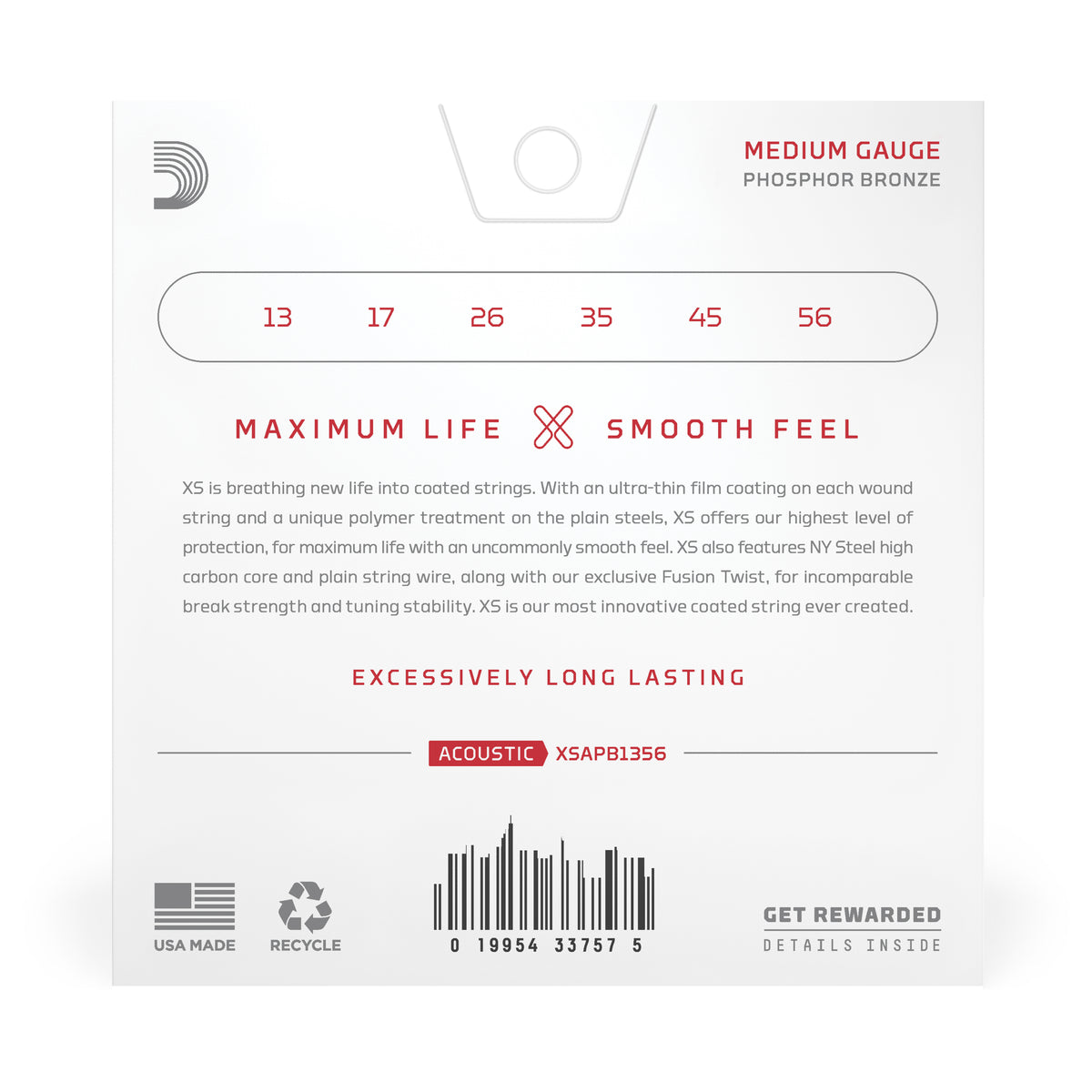 D'Addario 13-56 Medium, XS Phosphor Bronze Coated Acoustic Guitar Strings