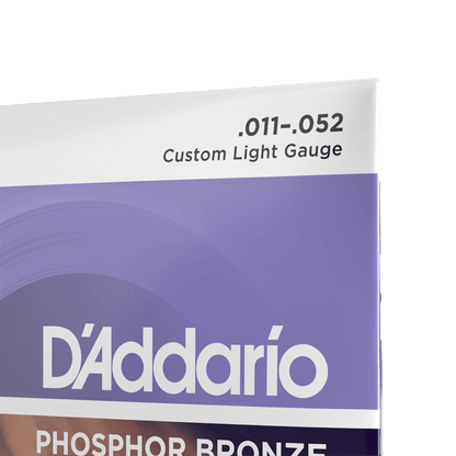 D'Addario 11-52 Custom Light, Phosphor Bronze Acoustic Guitar Strings